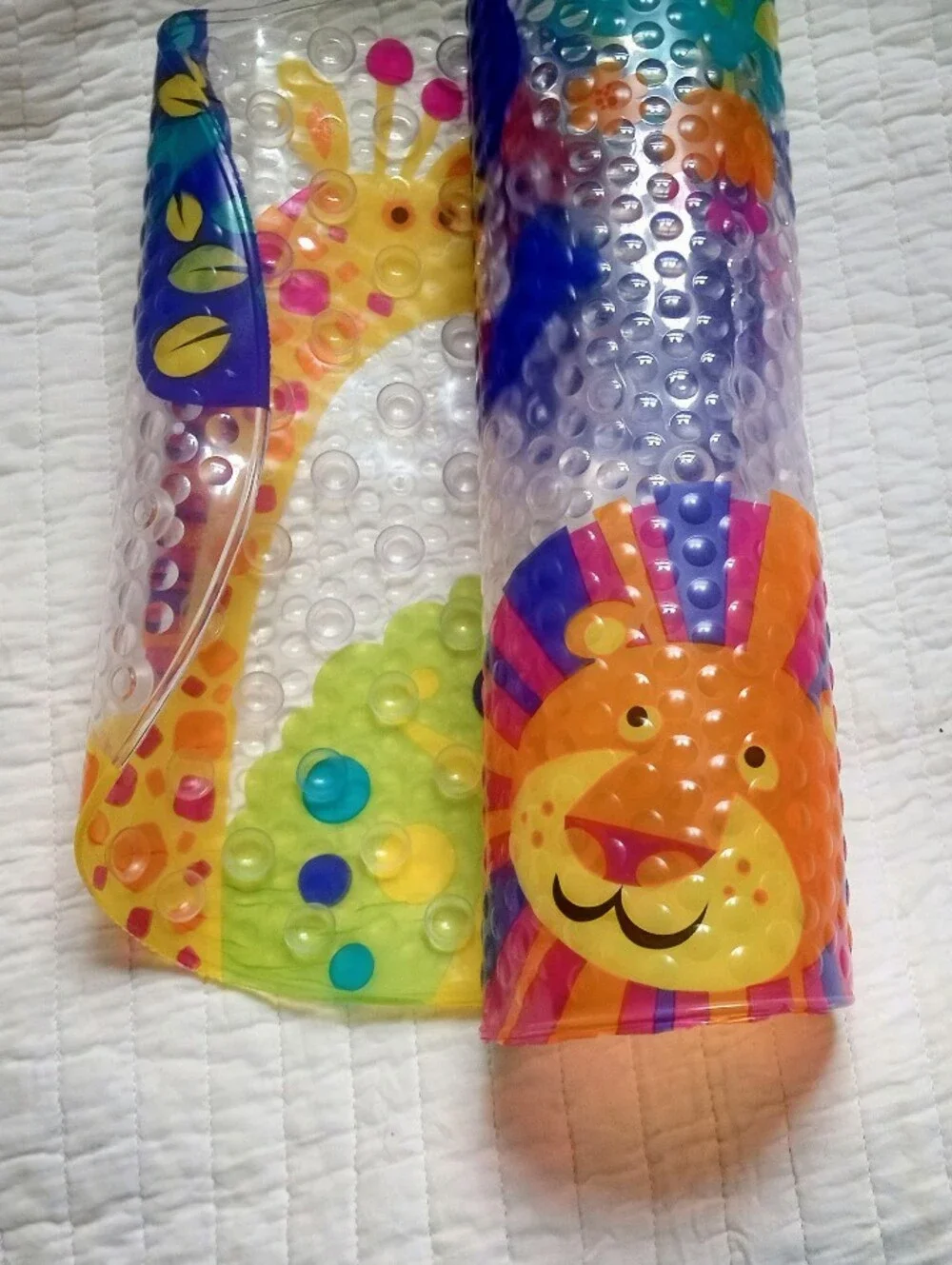 Colorful Baby Bath Tub Mat with Suction Grips -  Clear with Animal Graphics